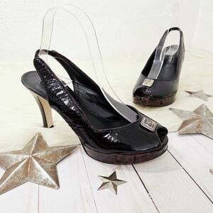 Brighton Welch Peep Toe Patent Leather Pumps Tortoiseshell Rhinestone Size 8